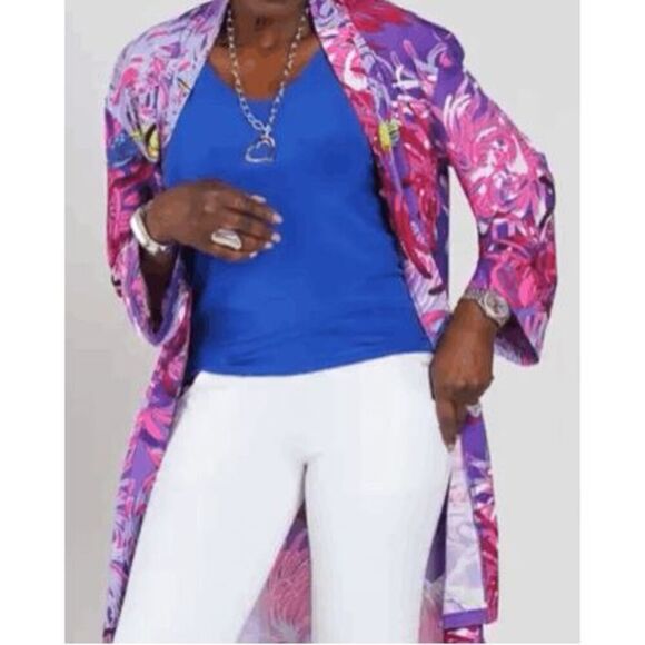 Attitudes by Renee 3X Reg Printed Como Jersey Lounge Duster Purple Paradise NWT - Picture 1 of 3